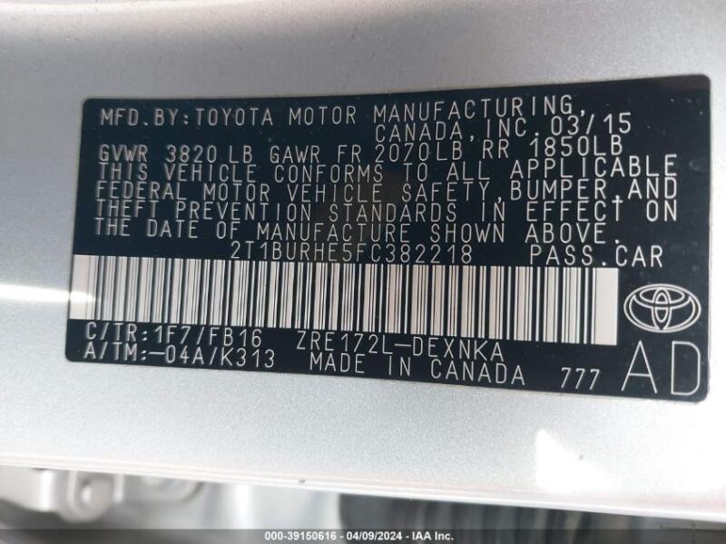 2015 TOYOTA COROLLA LE - 2T1BURHE5FC382218 | SeoVin.biz