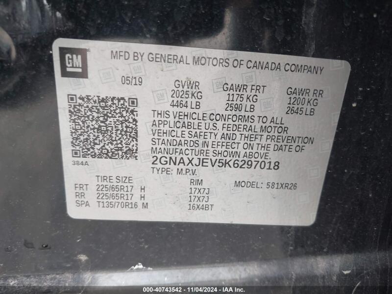 2019 CHEVROLET EQUINOX LT - 2GNAXJEV5K6297018 | SeoVin.biz