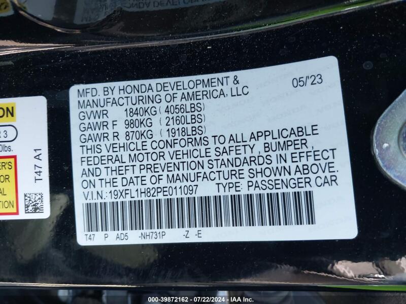 2023 HONDA CIVIC SPORT TOURING - 19XFL1H82PE011097 | SeoVin.biz