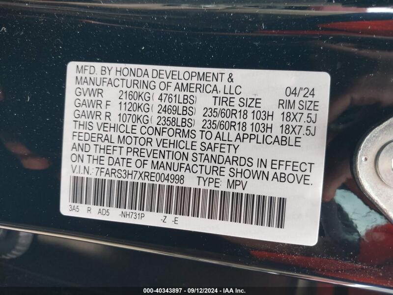 2024 HONDA CR-V EX-L 2WD - 7FARS3H7XRE004998 | SeoVin.biz