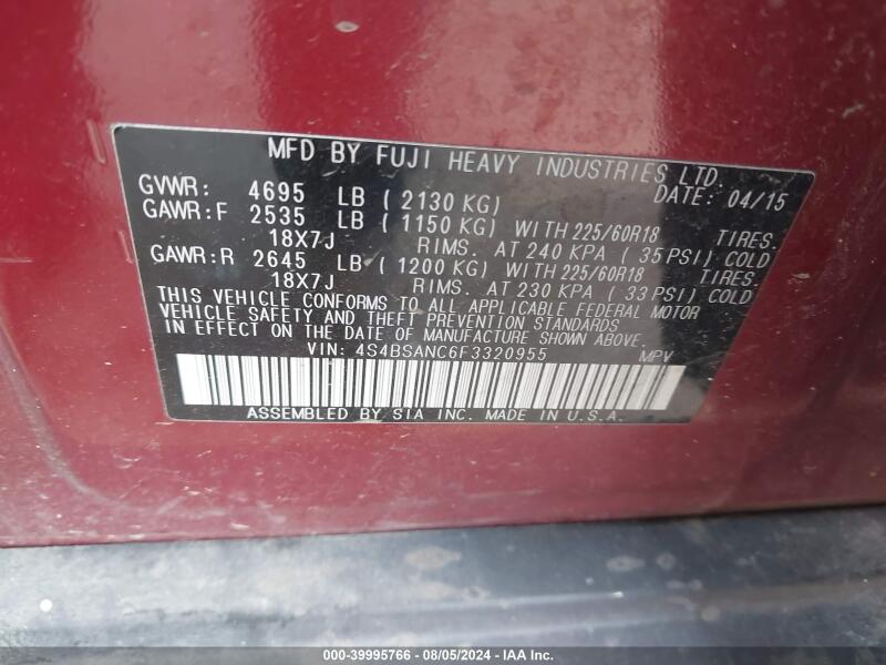 2015 SUBARU OUTBACK 2.5I LIMITED - 4S4BSANC6F3320955 | SeoVin.biz