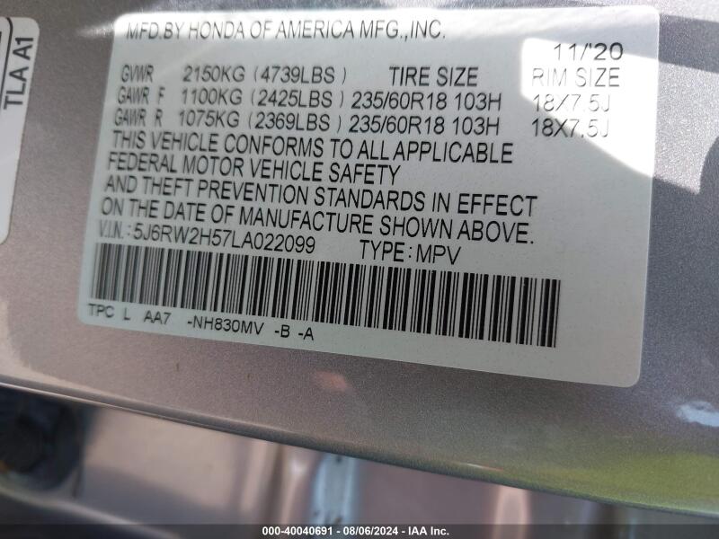 2020 HONDA CR-V AWD EX - 5J6RW2H57LA022099 | SeoVin.biz