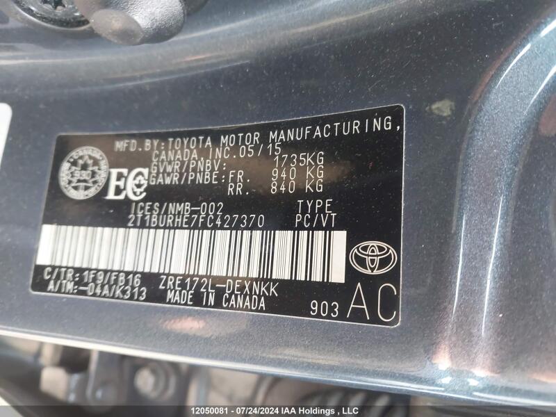 2015 TOYOTA COROLLA L/LE/LE PLS/PRM/S/S PLS - 2T1BURHE7FC427370 | SeoVin.biz