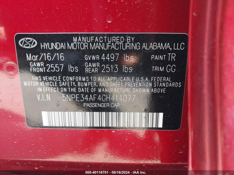 2016 HYUNDAI SONATA SPORT - 5NPE34AF4GH414077 | SeoVin.biz