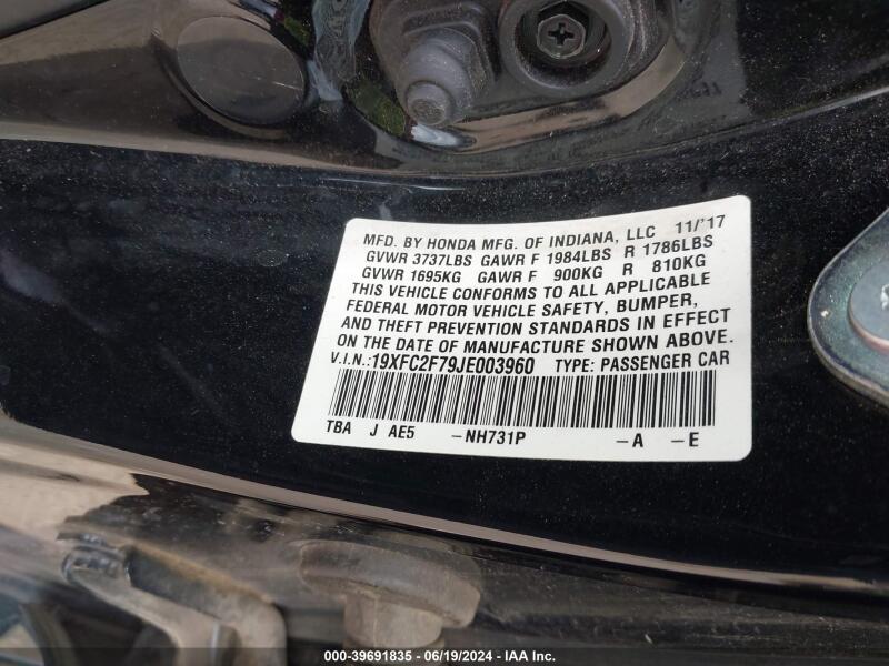 2018 HONDA CIVIC EX - 19XFC2F79JE003960 | SeoVin.biz