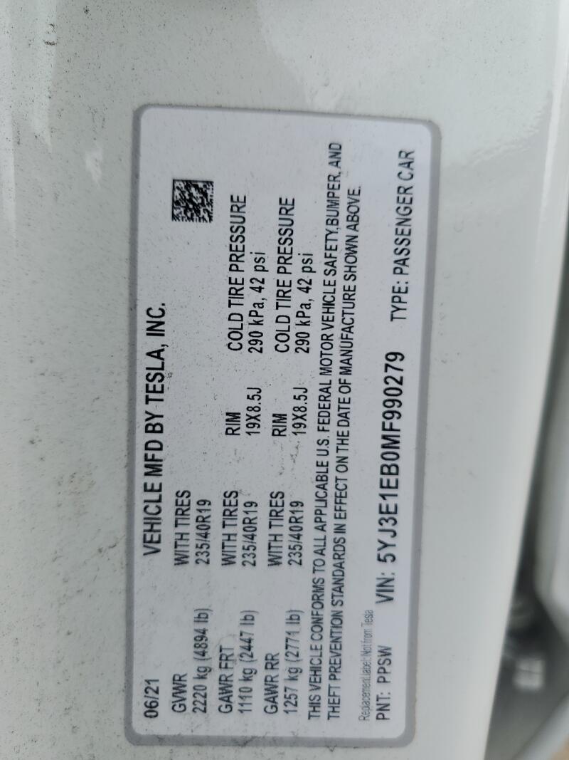2021 TESLA MODEL 3 - 5YJ3E1EB0MF990279 | SeoVin.biz