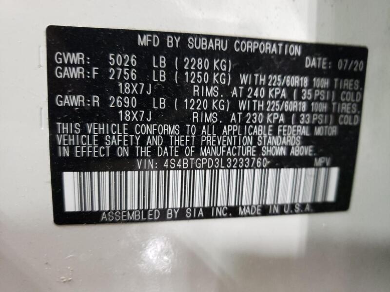 2020 SUBARU OUTBACK TOURING LDL - 4S4BTGPD3L3233760 | SeoVin.biz