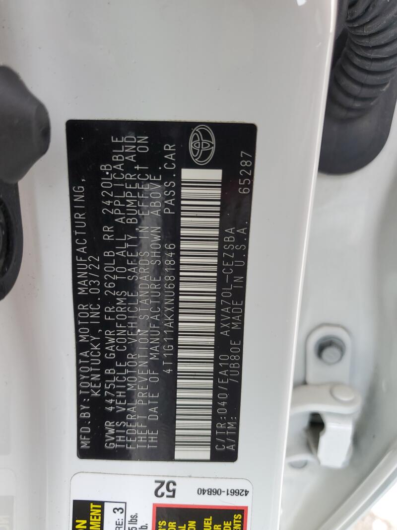 2022 TOYOTA CAMRY SE - 4T1G11AKXNU681846 | SeoVin.biz