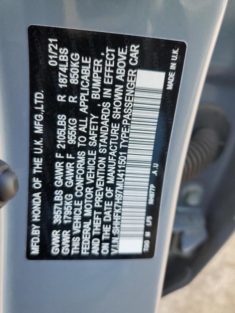 2021 HONDA CIVIC SPORT TOURING - SHHFK7H97MU411501 | SeoVin.biz