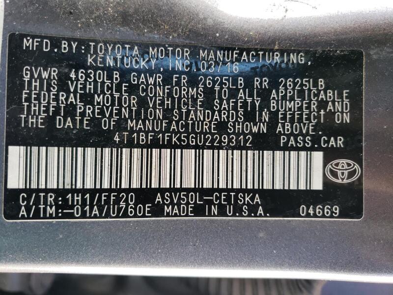 2016 TOYOTA CAMRY LE - 4T1BF1FK5GU229312 | SeoVin.biz