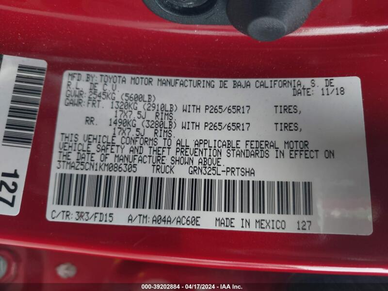 2019 TOYOTA TACOMA TRD SPORT - 3TMAZ5CN1KM086305 | SeoVin.biz