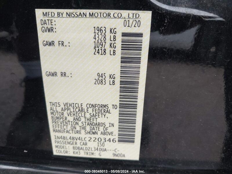 2020 NISSAN ALTIMA S FWD - 1N4BL4BV4LC220346 | SeoVin.biz