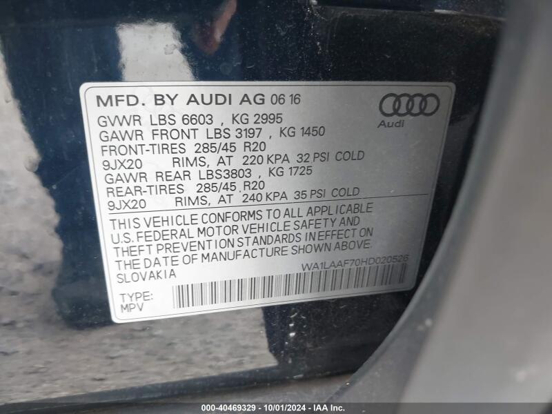 2017 AUDI Q7 3.0T PREMIUM - WA1LAAF70HD020526 | SeoVin.biz