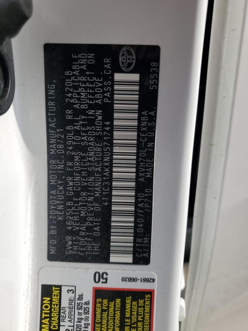 2022 TOYOTA CAMRY LE - 4T1C31AKXNU571744 | SeoVin.biz