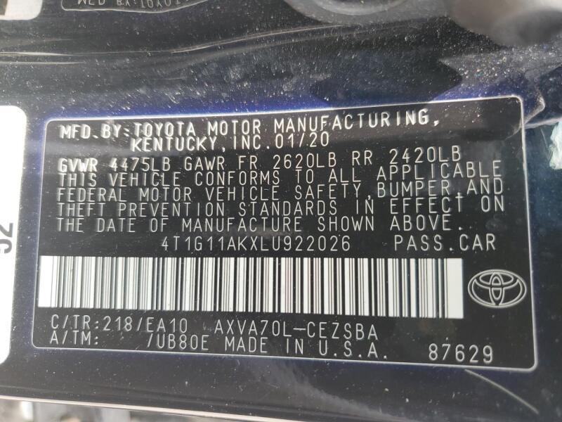 2020 TOYOTA CAMRY SE - 4T1G11AKXLU922026 | SeoVin.biz