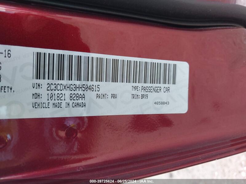 2017 DODGE CHARGER SXT RWD - 2C3CDXHG3HH504615 | SeoVin.biz