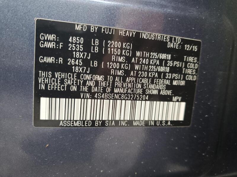 2016 SUBARU OUTBACK 3.6R LIMITED - 4S4BSENC8G3275204 | SeoVin.biz