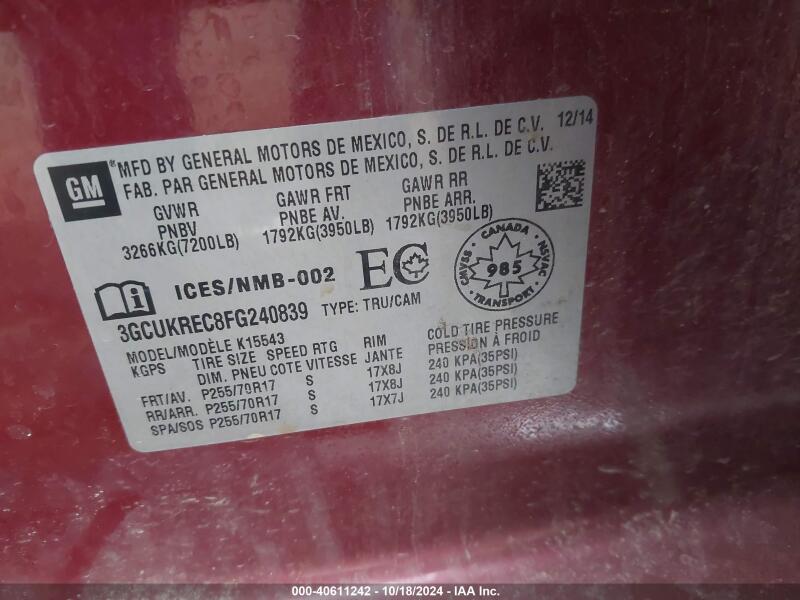 2015 CHEVROLET SILVERADO 1500 1LT/2LT - 3GCUKREC8FG240839 | SeoVin.biz