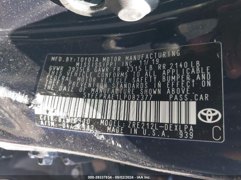 2020 TOYOTA COROLLA LE - 5YFEPRAE1LP082377 | SeoVin.biz