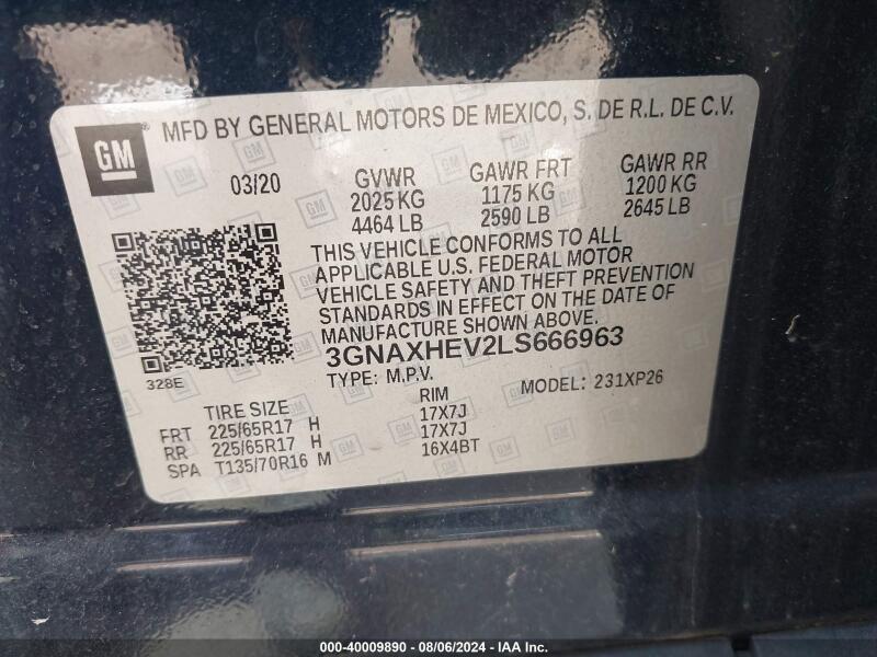 2020 CHEVROLET EQUINOX FWD LS - 3GNAXHEV2LS666963 | SeoVin.biz