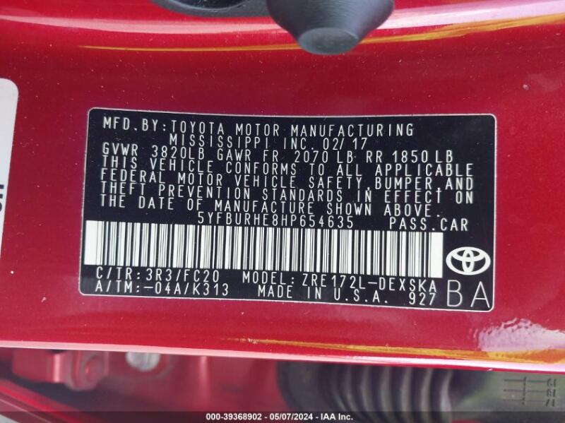 2017 TOYOTA COROLLA SE - 5YFBURHE8HP654635 | SeoVin.biz