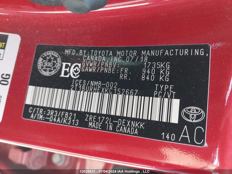 2019 TOYOTA COROLLA LE - 2T1BURHEXKC152667 | SeoVin.biz