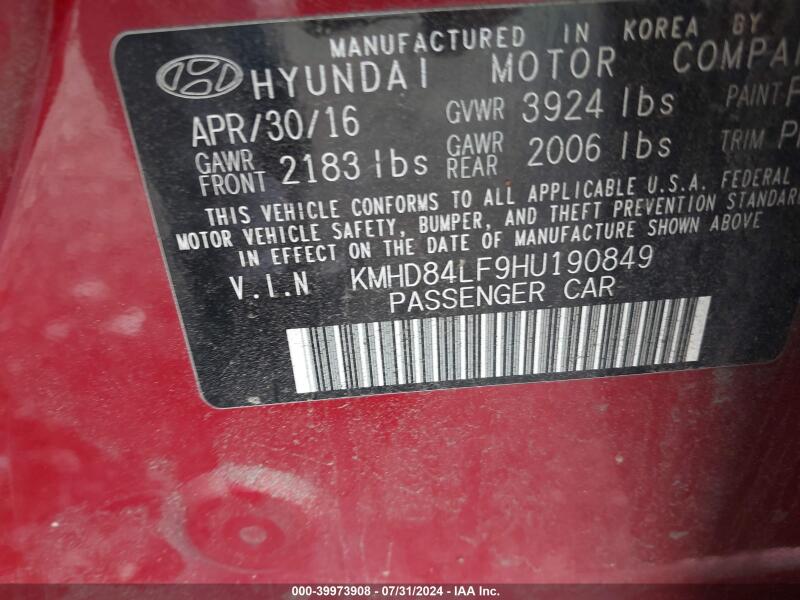 2017 HYUNDAI ELANTRA SE - KMHD84LF9HU190849 | SeoVin.biz