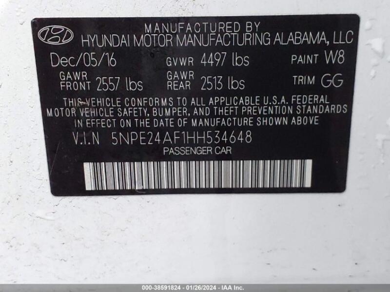 2017 HYUNDAI SONATA SE - 5NPE24AF1HH534648 | SeoVin.biz