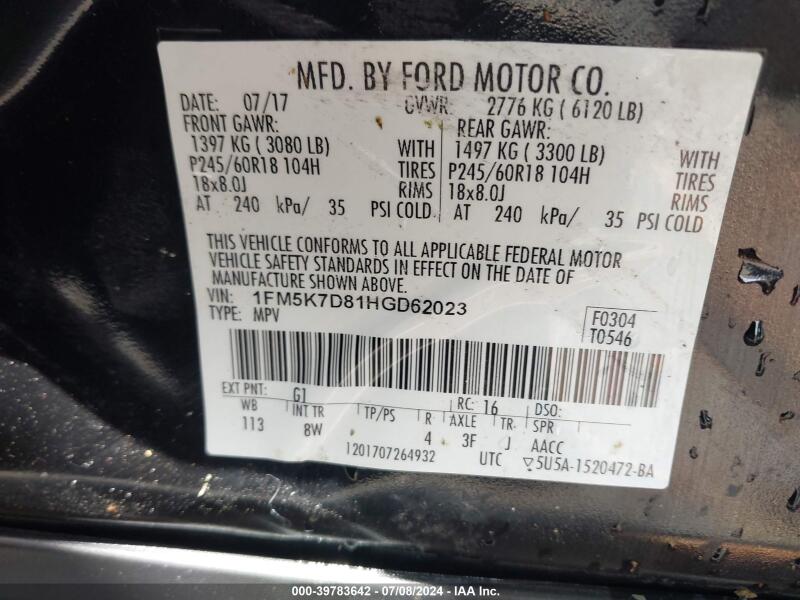 2017 FORD EXPLORER XLT - 1FM5K7D81HGD62023 | SeoVin.biz