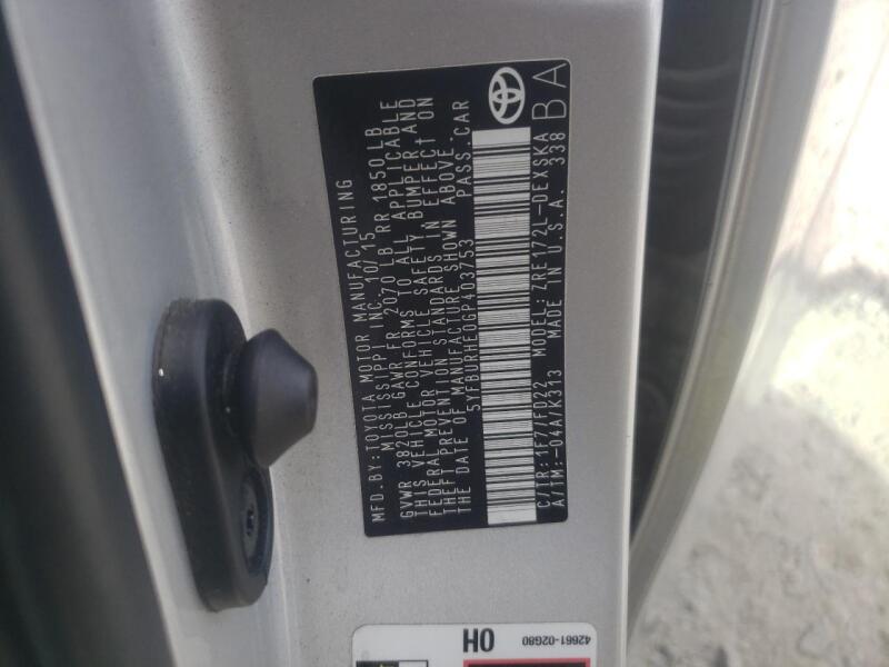 2016 TOYOTA COROLLA L - 5YFBURHE0GP403753 | SeoVin.biz