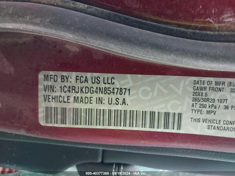 2022 JEEP GRAND CHEROKEE L OVERLAND 4X4 - 1C4RJKDG4N8547871 | SeoVin.biz