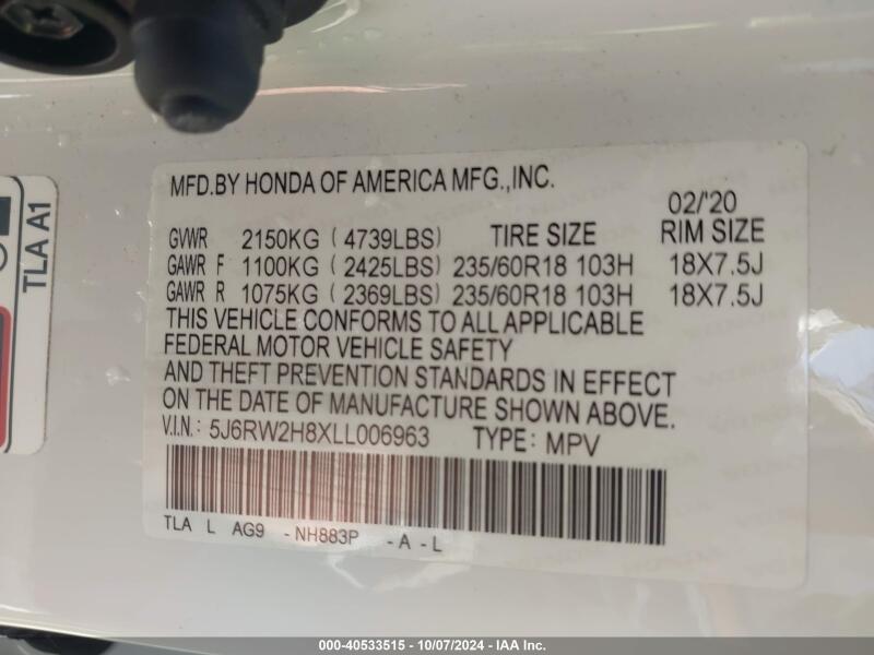 2020 HONDA CR-V AWD EX-L - 5J6RW2H8XLL006963 | SeoVin.biz