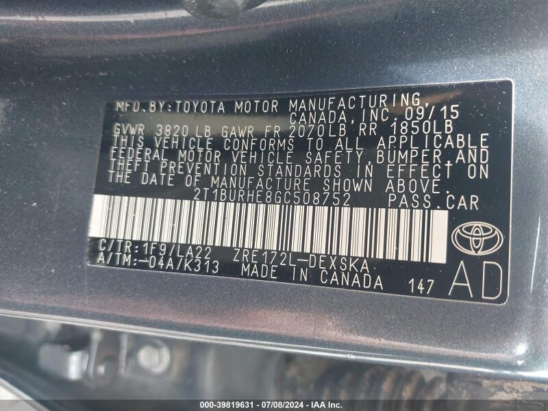 2016 TOYOTA COROLLA S PREMIUM - 2T1BURHE8GC508752 | SeoVin.biz