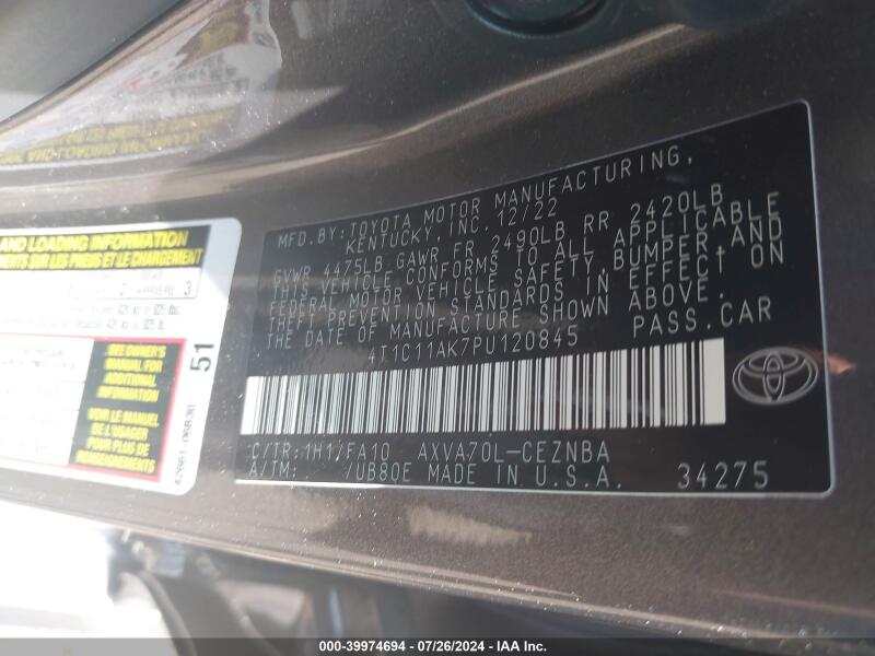 2023 TOYOTA CAMRY LE - 4T1C11AK7PU120845 | SeoVin.biz