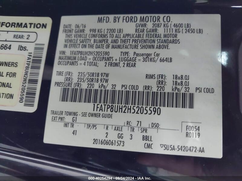 2017 FORD MUSTANG ECOBOOST PREMIUM - 1FATP8UH2H5205590 | SeoVin.biz