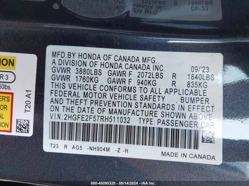 2024 HONDA CIVIC SPORT - 2HGFE2F57RH511032 | SeoVin.biz