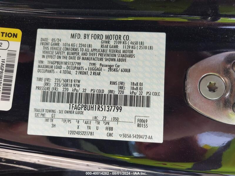 2024 FORD MUSTANG ECOBOOST PREMIUM - 1FAGP8UH1R5137799 | SeoVin.biz