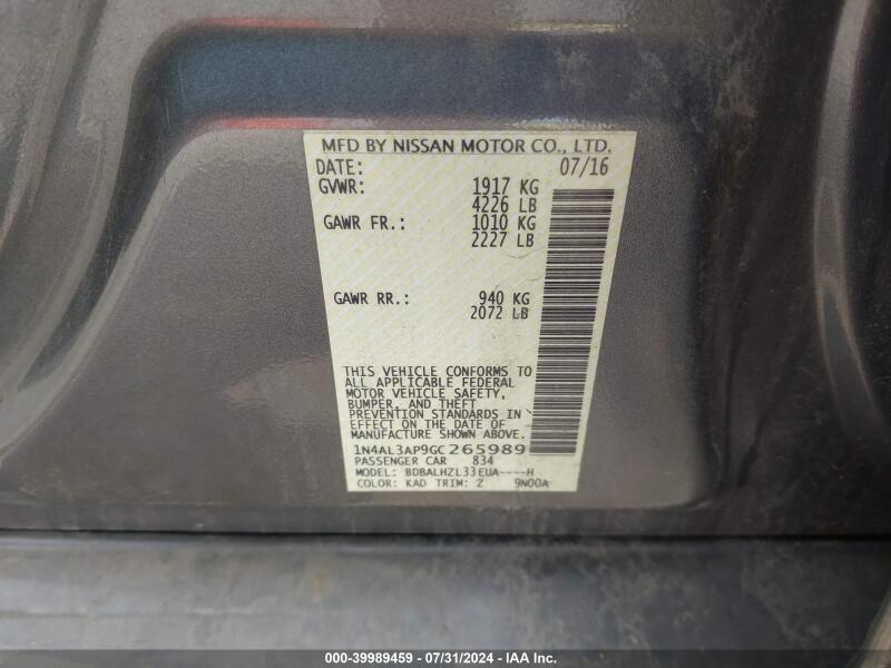 2016 NISSAN ALTIMA 2.5 SR - 1N4AL3AP9GC265989 | SeoVin.biz