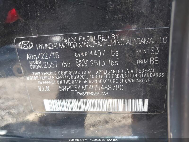 2017 HYUNDAI SONATA LIMITED - 5NPE34AF4HH488780 | SeoVin.biz