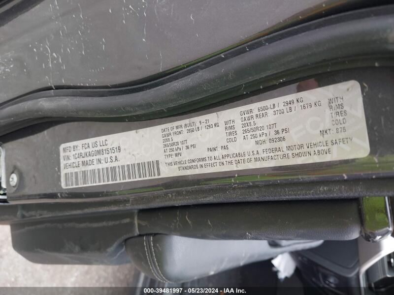2021 JEEP GRAND CHEROKEE L ALTITUDE 4X4 - 1C4RJKAG0M8151519 | SeoVin.biz