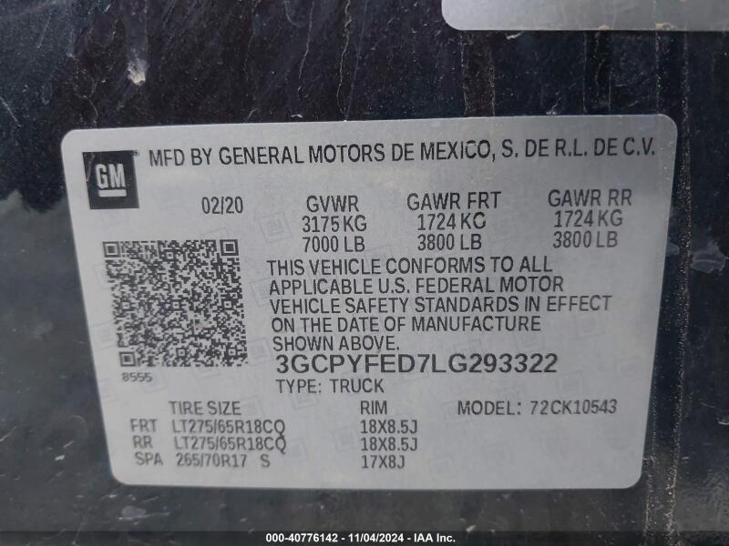2020 CHEVROLET SILVERADO 1500 4WD SHORT BED LT TRAIL BOSS - 3GCPYFED7LG293322 | SeoVin.biz