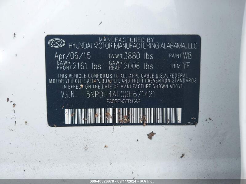 2016 HYUNDAI ELANTRA SE - 5NPDH4AE0GH671421 | SeoVin.biz