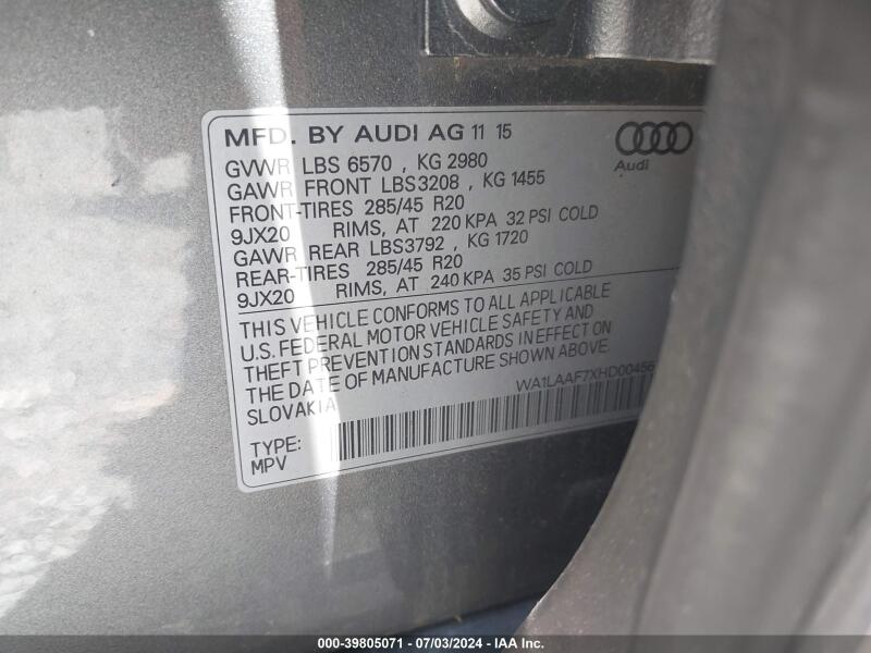 2017 AUDI Q7 3.0T PREMIUM - WA1LAAF7XHD004561 | SeoVin.biz