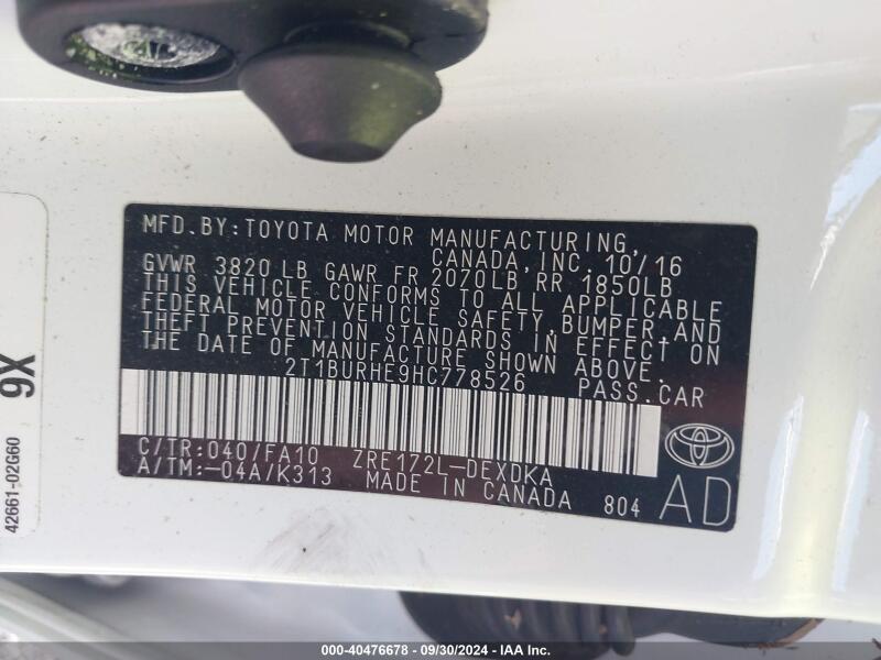 2017 TOYOTA COROLLA L - 2T1BURHE9HC778526 | SeoVin.biz