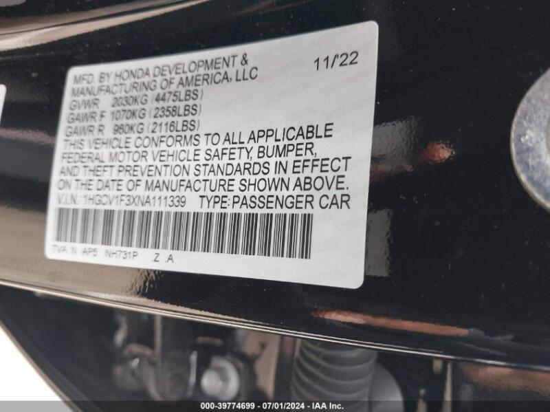 2022 HONDA ACCORD SPORT - 1HGCV1F3XNA111339 | SeoVin.biz