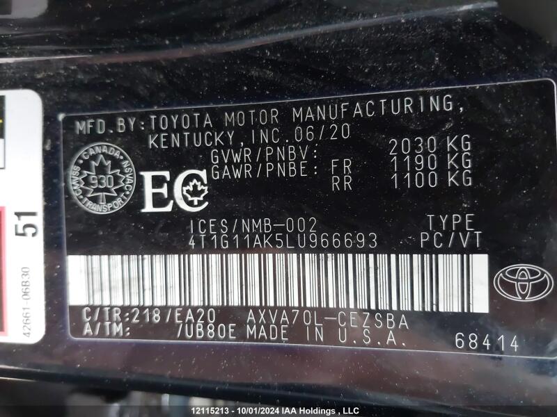 2020 TOYOTA CAMRY - 4T1G11AK5LU966693 | SeoVin.biz