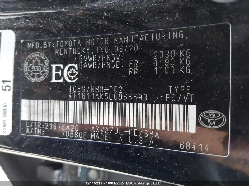2020 TOYOTA CAMRY - 4T1G11AK5LU966693 | SeoVin.biz