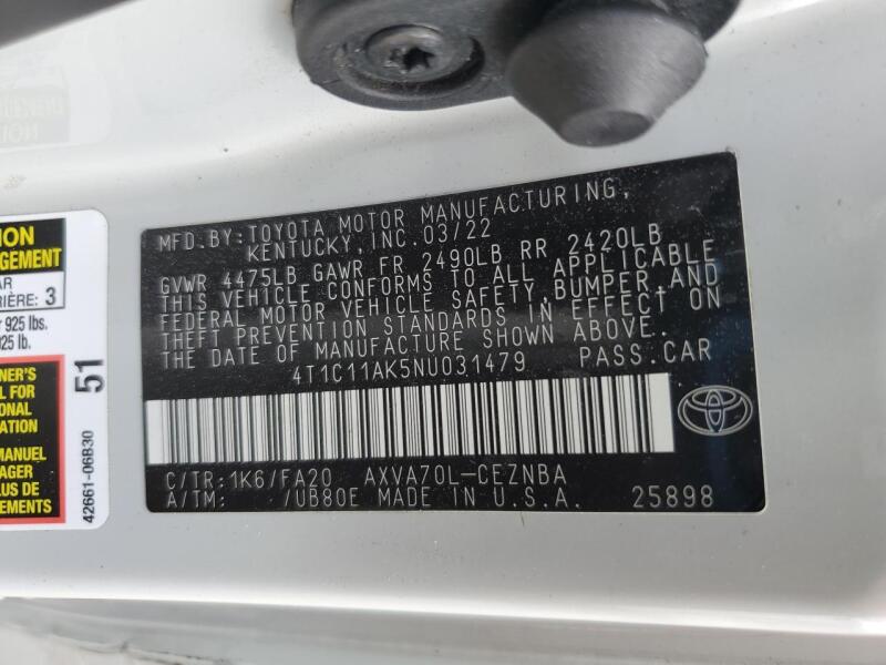 2022 TOYOTA CAMRY LE - 4T1C11AK5NU031479 | SeoVin.biz