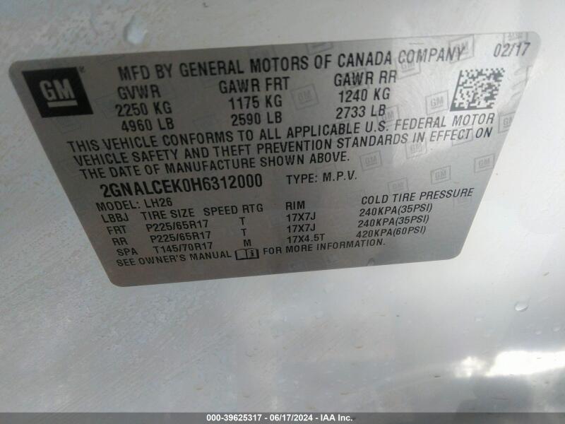 2017 CHEVROLET EQUINOX LT - 2GNALCEK0H6312000 | SeoVin.biz