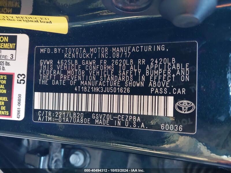 2018 TOYOTA CAMRY XSE V6 - 4T1BZ1HK3JU501626 | SeoVin.biz